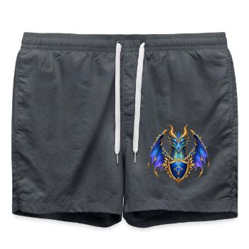 Saphirblauer Drache – Goldenes Wappenschild - Badeshorts - Anthrazit - Vorne - AI Model Male 185 light (185cm)