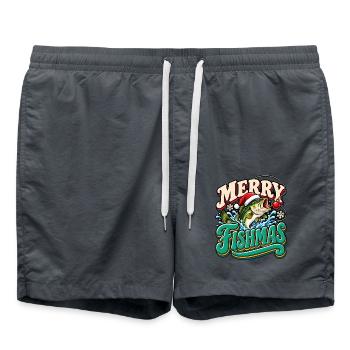 Merry Fishmas: Festlicher Weihnachtsfisch - Badeshorts - Anthrazit - Vorne - AI Model Male 185 light (185cm)
