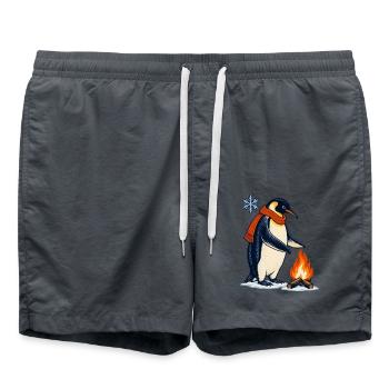 Pinguin mit Schal am Lagerfeuer - Badeshorts - Anthrazit - Vorne - AI Model Male 185 light (185cm)