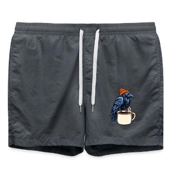 Rabe mit Mütze über Kaffeebecher - Badeshorts - Anthrazit - Vorne - AI Model Male 185 light (185cm)