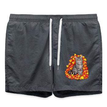 Herbstkatze in bunten Blättern - Badeshorts - Anthrazit - Vorne - AI Model Male 185 light (185cm)
