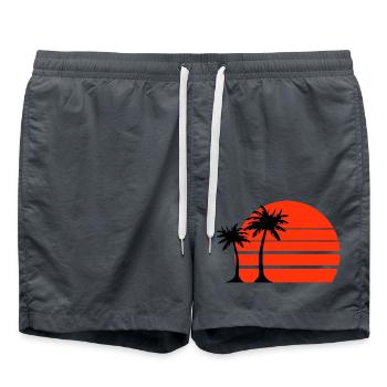 Tropischer Retro-Sonnenuntergang Palmen - Badeshorts - Anthrazit - Vorne - AI Model Male 185 light (185cm)