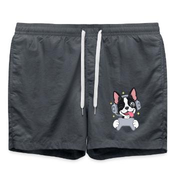 Gaming Boston Terrier mit Headset und Controller - Badeshorts - Anthrazit - Vorne - AI Model Male 185 light (185cm)