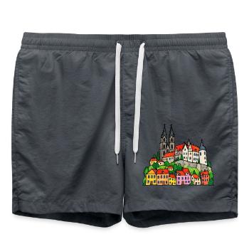 Meißen Skyline im bunten Wachsmalstil - Badeshorts - Anthrazit - Vorne - AI Model Male 185 light (185cm)