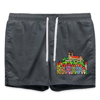 Quedlinburg Skyline im bunten Wachsmalstil - Badeshorts - Anthrazit - Vorne - AI Model Male 185 light (185cm)