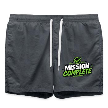 Mission Complete Grunge Logo Neon Green - Badeshorts - Anthrazit - Vorne - AI Model Male 185 light (185cm)