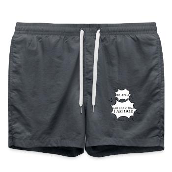 Psalm 46,10 Sei still - Badeshorts - Anthrazit - Vorne - AI Model Male 185 light (185cm)