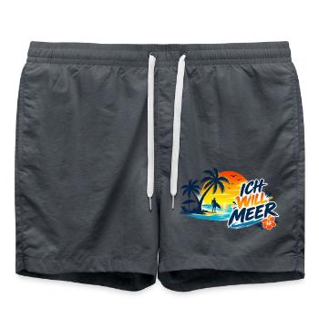 Tropischer_Sonnenuntergang_mit_ICH_WILL_MEER - Badeshorts - Anthrazit - Vorne - AI Model Male 185 light (185cm)