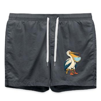 Pelikan mit Drink – Vintage Cartoon - Badeshorts - Anthrazit - Vorne - AI Model Male 185 light (185cm)