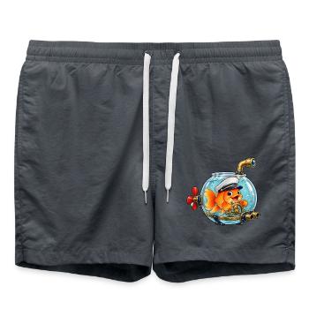 Goldfisch als Kapitän im verrückten Fischglas - Badeshorts - Anthrazit - Vorne - AI Model Male 185 light (185cm)