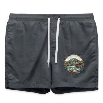 Luzern Schweiz Reiseabzeichen Kapellenbrücke - Badeshorts - Anthrazit - Vorne - AI Model Male 185 light (185cm)