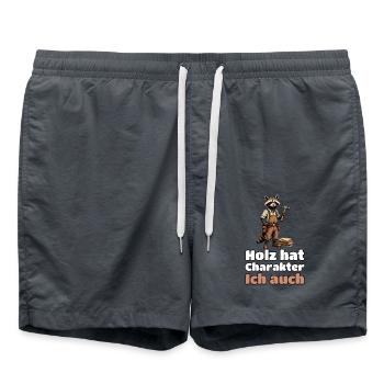 Holz hat Charakter. Ich auch. – Schreiner-Waschbär - Badeshorts - Anthrazit - Vorne - AI Model Male 185 light (185cm)