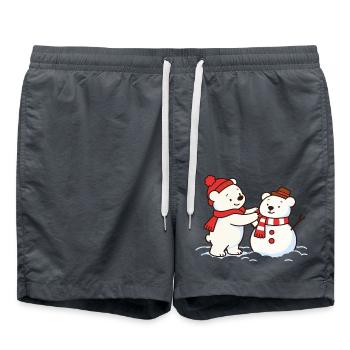Eisbär baut einen Bären-Schneemann  - Badeshorts - Anthrazit - Vorne - AI Model Male 185 light (185cm)