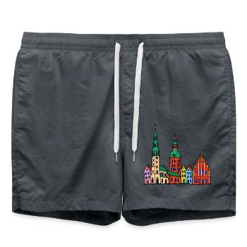Riga Skyline im bunten Wachsmalstil - Badeshorts - Anthrazit - Vorne - AI Model Male 185 light (185cm)