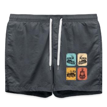 Dampflok Vintage Poster Kollektion - Badeshorts - Anthrazit - Vorne - AI Model Male 185 light (185cm)
