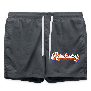 Reinickendorf - Berlin - Regenbogen Schrift - Badeshorts - Anthrazit - Vorne - AI Model Male 185 light (185cm)