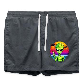 Psychedelisches Alien-Friedenszeichen - Badeshorts - Anthrazit - Vorne - AI Model Male 185 light (185cm)