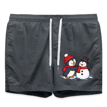 Pinguin baut einen Pinguin-Schneemann - Badeshorts - Anthrazit - Vorne - AI Model Male 185 light (185cm)