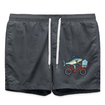 Fisch auf Fahrrad mit Wasserflasche - Badeshorts - Anthrazit - Vorne - AI Model Male 185 light (185cm)