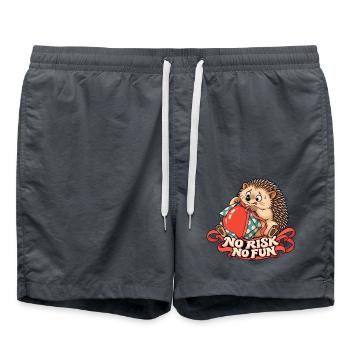 Igel mit Geschenk – No Risk No Fun - Badeshorts - Anthrazit - Vorne - AI Model Male 185 light (185cm)