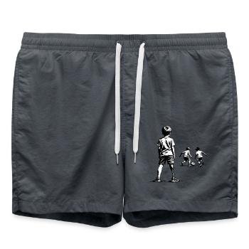Monochrome Kinderfußball-Szene - Badeshorts - Anthrazit - Vorne - AI Model Male 185 light (185cm)
