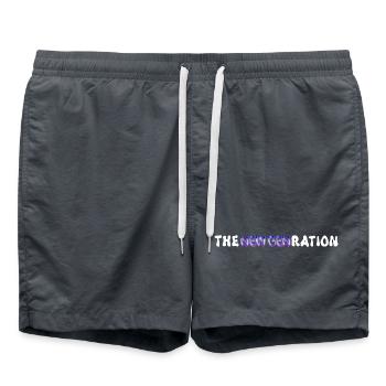 Y2K Schriftzug Grafik The New Generation Cyberpunk - Badeshorts - Anthrazit - Vorne - AI Model Male 185 light (185cm)