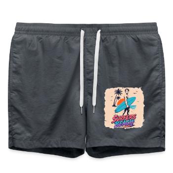 Surfers Beach  Retro 80s Surf & Neon Vintage Desin - Badeshorts - Anthrazit - Vorne - AI Model Male 185 light (185cm)