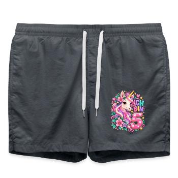 Ich Bin 5 Einhorn 5. Geburtstag Mädchen - Badeshorts - Anthrazit - Vorne - AI Model Male 185 light (185cm)