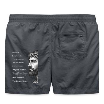 Jesus Porträt mit Dornenkrone und Titeln - Badeshorts - Anthrazit - Hinten