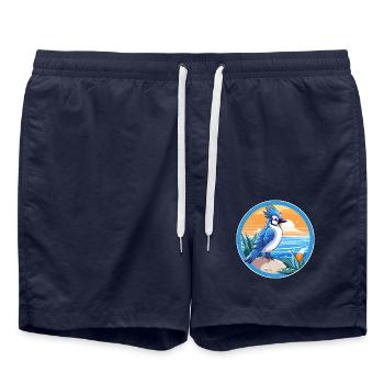 Blauer Eichelhäher Vogel Aquarell Karikatur Kawaii Tier Haustier - Badeshorts - French Navy - Vorne - AI Model Male 185 light (185cm)
