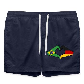 Brasilien Deutschland Flagge Haende Herzform - Badeshorts - French Navy - Vorne - AI Model Male 185 light (185cm)