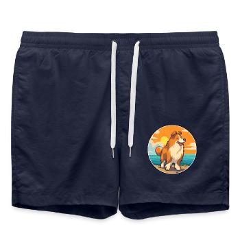 Rauer Collie Hund Rasse Cartoon Kawaii Clipart Hund - Badeshorts - French Navy - Vorne - AI Model Male 185 light (185cm)