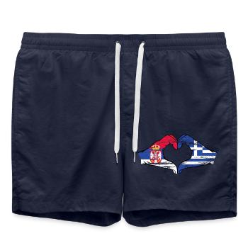 Serbien Griechenland Flagge Hände Herzform used - Badeshorts - French Navy - Vorne - AI Model Male 185 light (185cm)