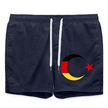 Deutsche und Türkische Flagge - Badeshorts - French Navy - Vorne - AI Model Male 185 light (185cm)