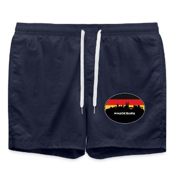 Magdeburg Deutschland Flagge Skyline Silhouette Reisen - Badeshorts - French Navy - Vorne - AI Model Male 185 light (185cm)