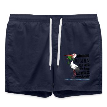 Frosch und Storch - Niemals Aufgeben - Spruch - Badeshorts - French Navy - Vorne - AI Model Male 185 light (185cm)