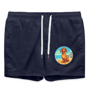 Tiroler Bracke Hund Rasse Cartoon Kawaii Clipart - Badeshorts - French Navy - Vorne - AI Model Male 185 light (185cm)
