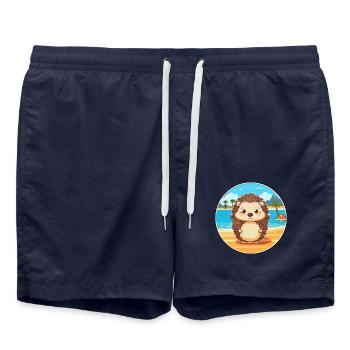 Igel Aquarell Karikatur Kawaii Clipart Tier - Badeshorts - French Navy - Vorne - AI Model Male 185 light (185cm)