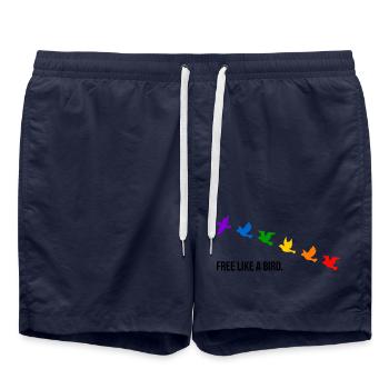 Free like a bird, in Regenbogenfarben - Badeshorts - French Navy - Vorne - AI Model Male 185 light (185cm)