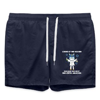 Chemie Ist Wie Kochen Einhorn Laborant Labor - Badeshorts - French Navy - Vorne - AI Model Male 185 light (185cm)