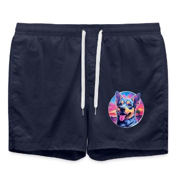 Blaue Heeler-Hunderasse buntes Karikatur-Aquarell - Badeshorts - French Navy - Vorne - AI Model Male 185 light (185cm)
