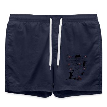 Notenblatt Katzen Herzen Musik Amsel - Badeshorts - French Navy - Vorne - AI Model Male 185 light (185cm)