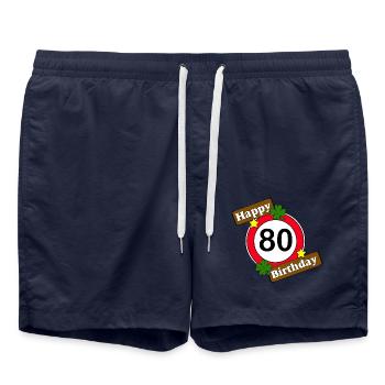 80th Birthday , Happy Birthday 80 (25) - Swim Trunks - french navy - Front - AI Model Male 185 light (185cm)