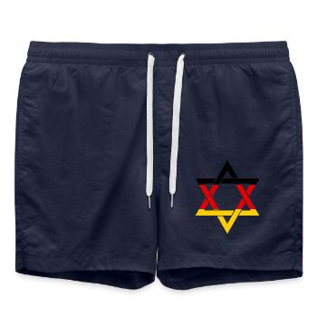 STOLZER DEUTSCHER JUDE Judentum Juden Menorah - Badeshorts - French Navy - Vorne - AI Model Male 185 light (185cm)