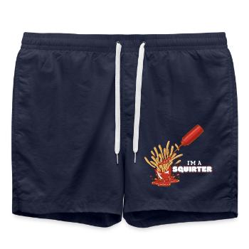 Ich Bin Ein Spritzer Sauce Pommes Sex Spruch - Badeshorts - French Navy - Vorne - AI Model Male 185 light (185cm)