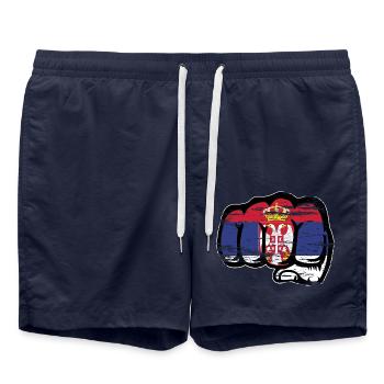 Serbien Flagge Faust Symbol used - Badeshorts - French Navy - Vorne - AI Model Male 185 light (185cm)