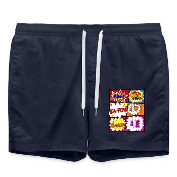 Comic Comicbook Comicbuch Cartoon Anime Manga Boom - Badeshorts - French Navy - Vorne - AI Model Male 185 light (185cm)