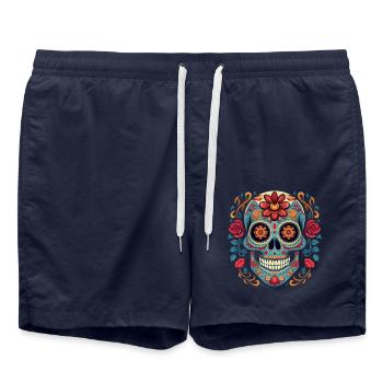 Calavera Sugar Skull - Badeshorts - French Navy - Vorne - AI Model Male 185 light (185cm)