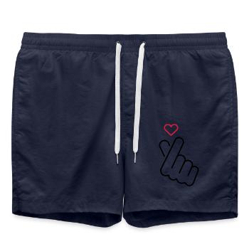 Koreanisches Handzeichen Herz - Liebe - Badeshorts - French Navy - Vorne - AI Model Male 185 light (185cm)