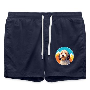 Spanischer Wasserhund Rasse Cartoon Kawaii Aquarell - Badeshorts - French Navy - Vorne - AI Model Male 185 light (185cm)